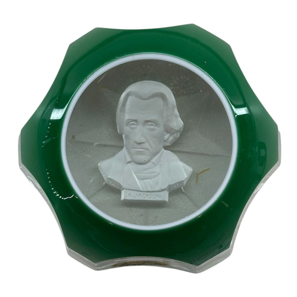 1971 Franklin Mint Andrew Jackson Cameo Paperweight Baccarat DAMAGE READ Vintage